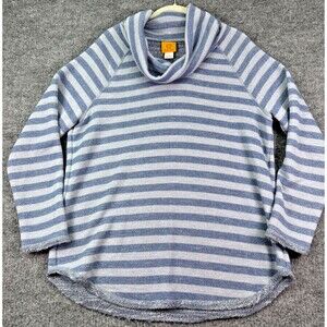 Ruby Rd. Women’s L Blue Metallic Stripe Cowl Neck Sweater Tunic Terry